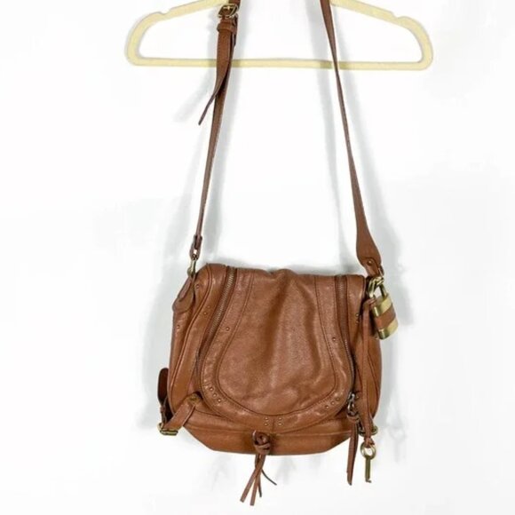 Chloe Brown Grained Leather Bag Tasseled Shoulder Crossbody Studded Cognac ๐ค๐ค - Picture 2 of 12